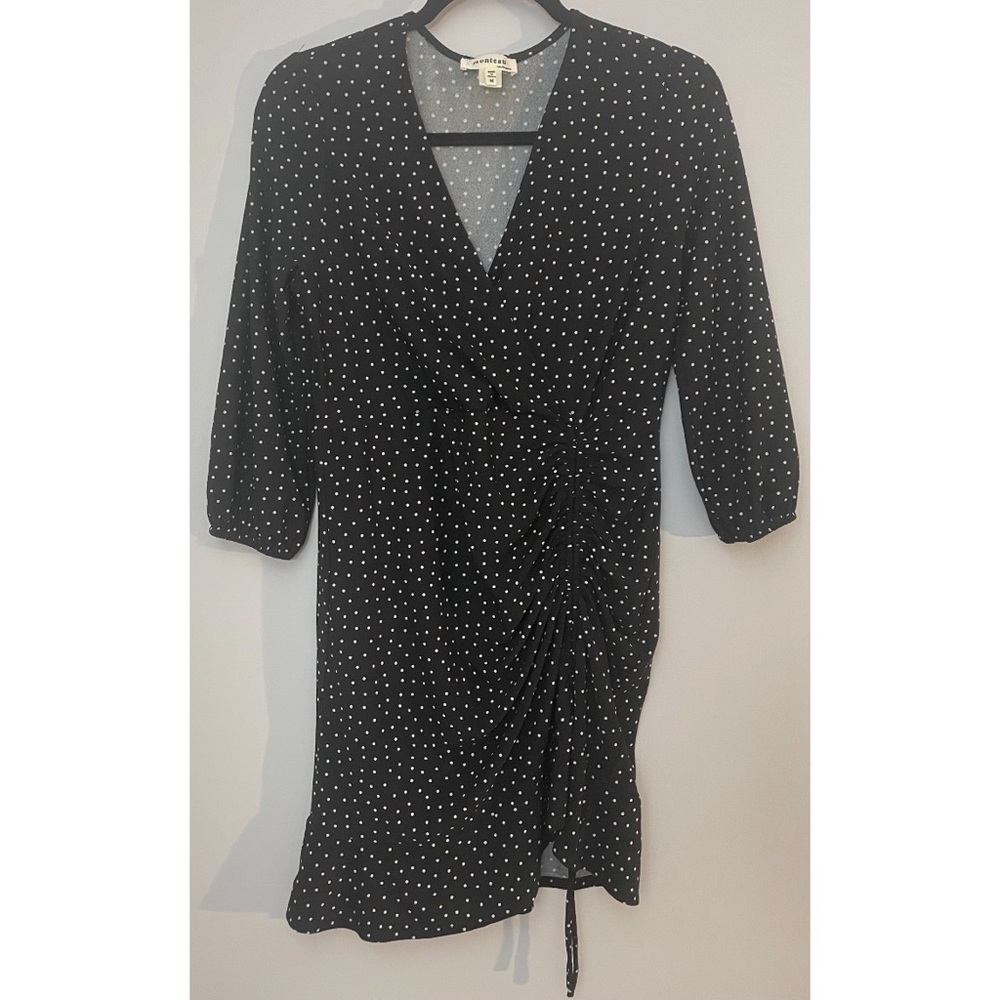 MONTEAU Black & White Polka Dot 3/4 Sleeve Mini Dress Sz. M - NWT